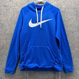 Nike Sweater Men Medium Royal Blue Hoodie Pullover Therma Dri Fleece Big Swoosh